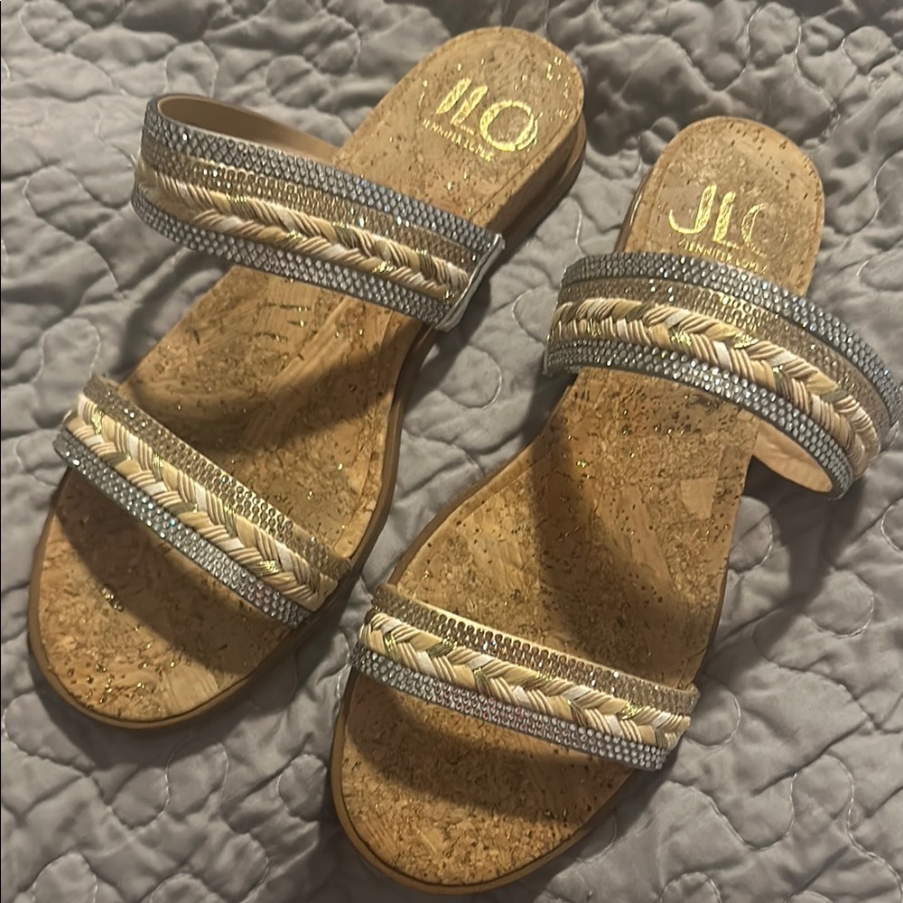Jennifer Lopez Beige and Silver Women's Sandals